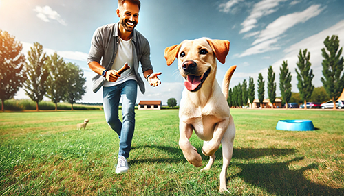 trainer running with his dog