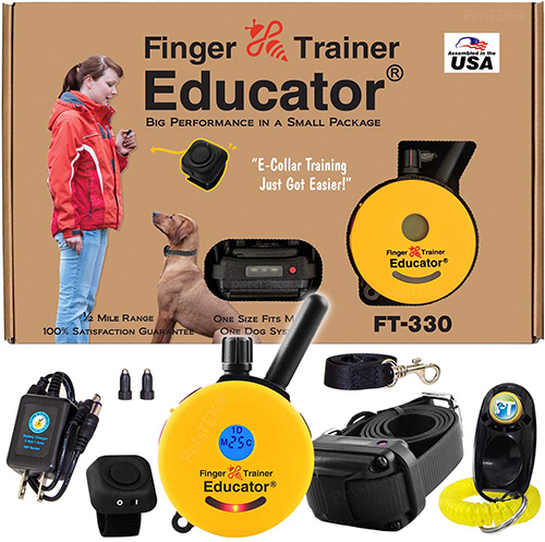 E-Collar - FT-330 - Waterproof Remote Finger Trainer Micro Educator 1/2 Mile Range - Static, Vibration and Sound Stimulation Collar with PetsTEK Dog Training Clicker 